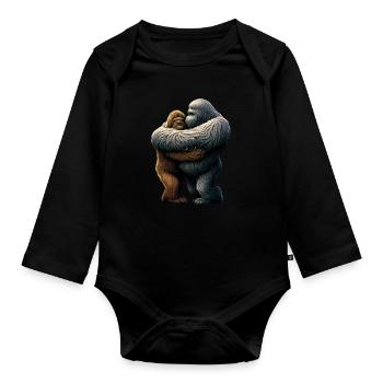 Yeti embrasse Bigfoot - Body Bébé bio manches longues - noir - Devant