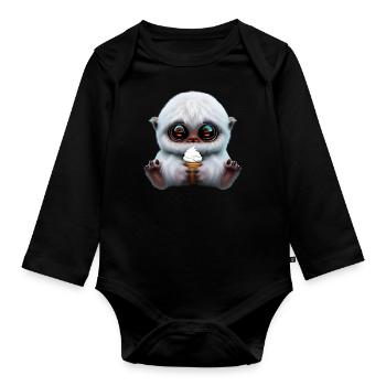 Yeti mit Softeis - Baby Bio-Langarm-Body - Schwarz - Vorne