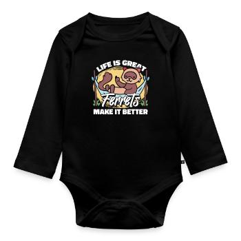 Ferret polecat life - Organic Longsleeve Baby Bodysuit - black - Front