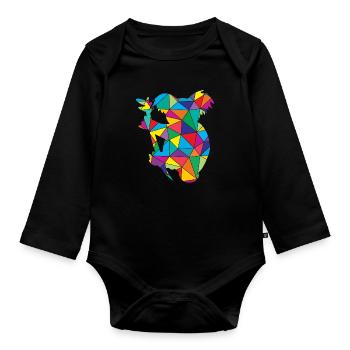 Koala Polygone Animal Sauvage - Body Bébé bio manches longues - noir - Devant