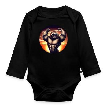 Muscular sloth in sunset - Organic Longsleeve Baby Bodysuit - black - Front