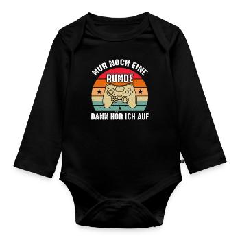Just one more round of gaming gamer controllers - Organic Longsleeve Baby Bodysuit - black - Front