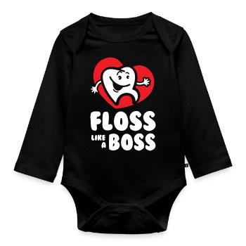 Floss like a Bos - Organic Longsleeve Baby Bodysuit - black - Front