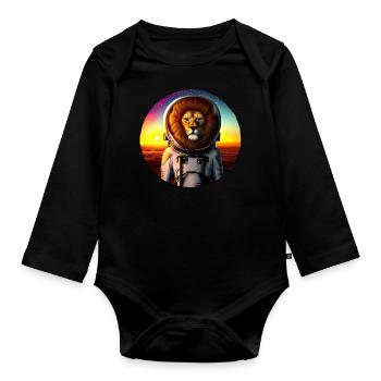 Lion astronaute au coucher du soleil - Body Bébé bio manches longues - noir - Devant