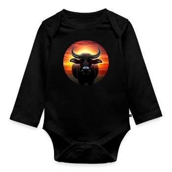 Water buffalo in the sunset - Organic Longsleeve Baby Bodysuit - black - Front
