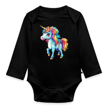 Cute unicorn - Organic Longsleeve Baby Bodysuit - black - Front