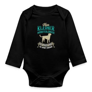 Kleiner Münsterländer ist nicht faul - Baby Bio-Langarm-Body - Schwarz - Vorne