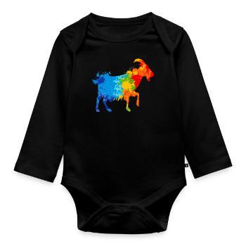 Goat Splash Art Farmer Animal Lover - Body Bébé bio manches longues - noir - Devant