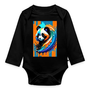 Buntes Kunst Potrait Panda 1 - Baby Bio-Langarm-Body - Schwarz - Vorne