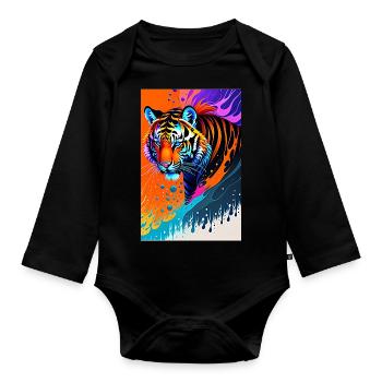 Buntes Kunst Potrait Tiger 1 - Baby Bio-Langarm-Body - Schwarz - Vorne