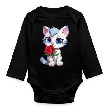 Cute Cat - Organic Longsleeve Baby Bodysuit - black - Front