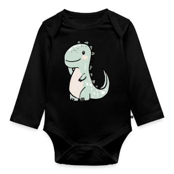 Cute dinosaur - Organic Longsleeve Baby Bodysuit - black - Front