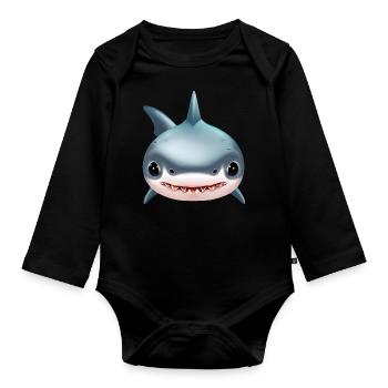 Requin mignon - Body Bébé bio manches longues - noir - Devant