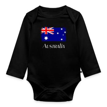 Australien, Flagge, Flag from Australia - Baby Bio-Langarm-Body - Schwarz - Vorne