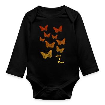 butterflies Schmetterlinge love & peace - Baby Bio-Langarm-Body - Schwarz - Vorne