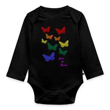 lgbtq butterflies Pride love and peace - Baby Bio-Langarm-Body - Schwarz - Vorne