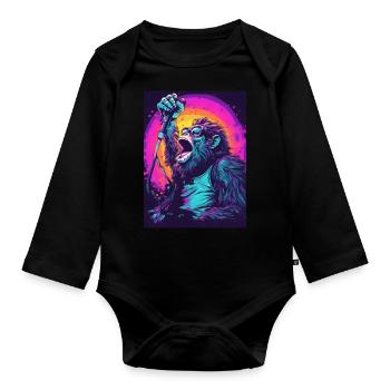 Singender Gorilla - Baby Bio-Langarm-Body - Schwarz - Vorne