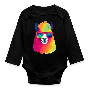 Oxy the spectacled llama - Organic Longsleeve Baby Bodysuit - black - Front