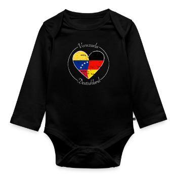 Venezuela und Deutschland Herz Logo weiß - Baby Bio-Langarm-Body - Schwarz - Vorne