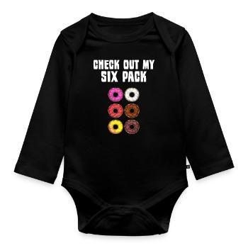 Lustiger Donut für Kinder Männer Frauen Donut Gym Sixpack - Baby Bio-Langarm-Body - Schwarz - Vorne