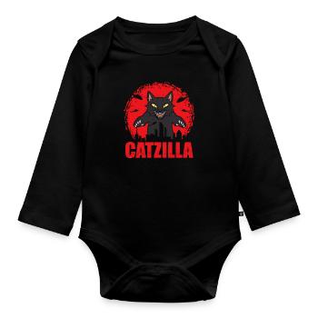 Catzilla Cat Chaton Chat Monstre Chat - Body Bébé bio manches longues - noir - Devant