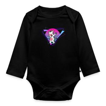 Vaporwave Cow - Organic Longsleeve Baby Bodysuit - black - Front