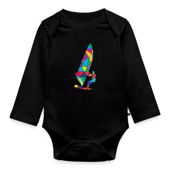 Low Poly Windsurfen Polygon Windsurfen - Baby Bio-Langarm-Body - Schwarz - Vorne