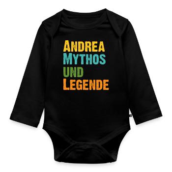 Mythos Andrea die Legende Vorname Andrea - Baby Bio-Langarm-Body - Schwarz - Vorne