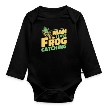 Homme J’aime Grenouille Attraper Rainette Crapaud Grenouille - Body Bébé bio manches longues - noir - Devant
