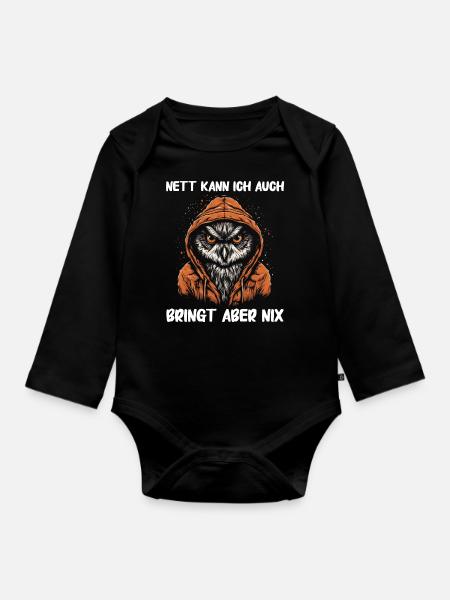 Nachteule Eule Eulen Vogel - Baby Bio-Langarm-Body - Schwarz