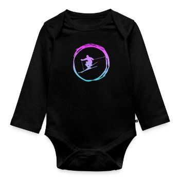 Ski, skiing, ski fahren - Baby Bio-Langarm-Body - Schwarz - Vorne