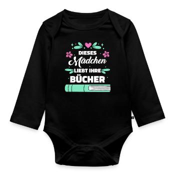 Buch Lesen Bücher Buch Nerd Bücherwurm - Baby Bio-Langarm-Body - Schwarz - Vorne
