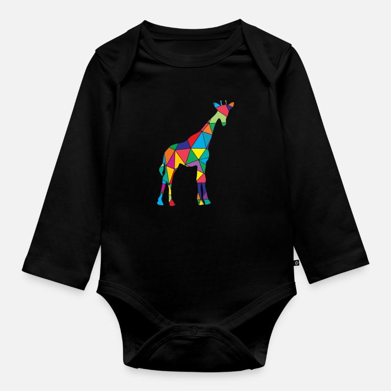 Girafe à géométrie poly basse - Body Bébé bio manches longues - noir