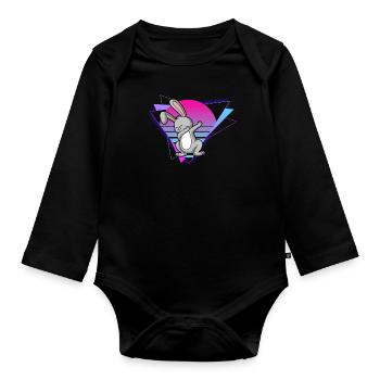 Lapin Vaporwave - Body Bébé bio manches longues - noir - Devant