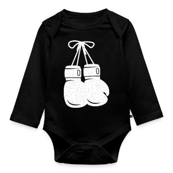 Boxhandschuhe weiß - Baby Bio-Langarm-Body - Schwarz - Vorne