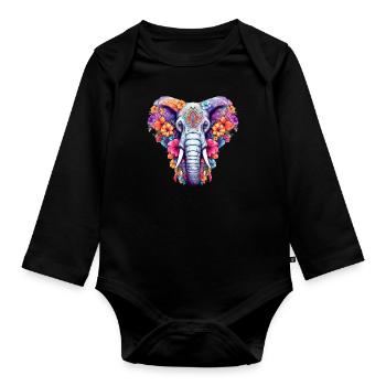 Elephant colorful - Organic Longsleeve Baby Bodysuit - black - Front