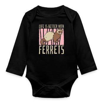 Ferret polecat funny - Organic Longsleeve Baby Bodysuit - black - Front