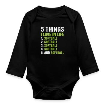 Sport 5 choses que j’aime dans la vie Softball - Body Bébé bio manches longues - noir - Devant