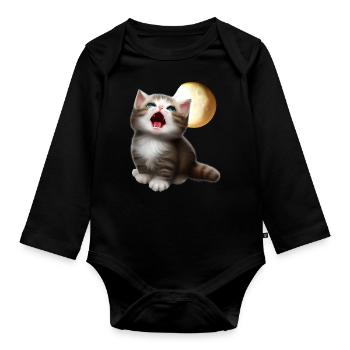 Chat miaulant vers la lune - Body Bébé bio manches longues - noir - Devant