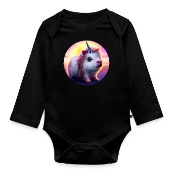 Licorne cochon d’Inde - Body Bébé bio manches longues - noir - Devant