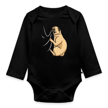 Hungriger Mops Beisst in Shirt Lustiges Mops - Baby Bio-Langarm-Body - Schwarz - Vorne