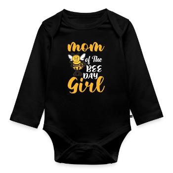 Mama Of The Bee Day Girl Bee Birthday Party Theme - Organic Longsleeve Baby Bodysuit - black - Front