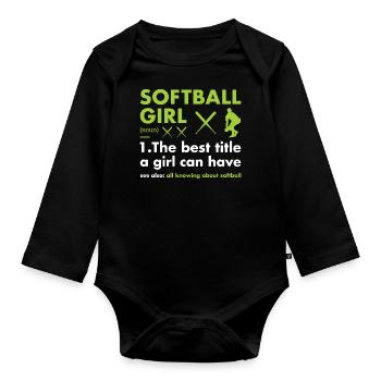 Sport Girl Définition Softball - Body Bébé bio manches longues - noir - Devant