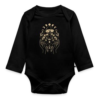 Boho Mushrooms Cottage Core Aesthetic Goblincore - Organic Longsleeve Baby Bodysuit - black - Front