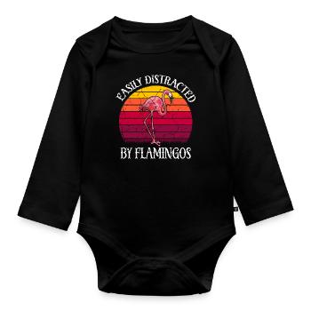 Flamingo-Geistertier Flamingo-Liebhaber - Baby Bio-Langarm-Body - Schwarz - Vorne