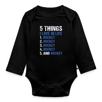 Sport 5 choses que j’aime dans la vie Hockey - Body Bébé bio manches longues - noir - Devant