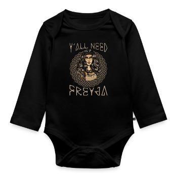 Norse Mythology Y'all Need Freyja Valkyrie Goddess - Baby Bio-Langarm-Body - Schwarz - Vorne