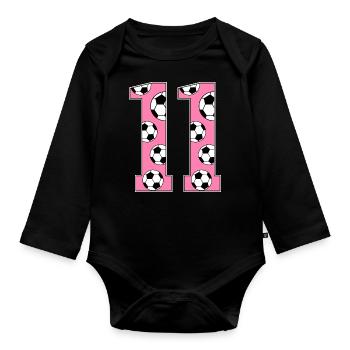 11 Anniversaire Football Rose - Body Bébé bio manches longues - noir - Devant