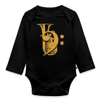 Tuba Clé de fa Clé de tubiste - Body Bébé bio manches longues - noir - Devant