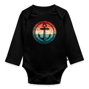 Nautical Boat Anchor Sailor Sailing - Organic Longsleeve Baby Bodysuit - black - Front